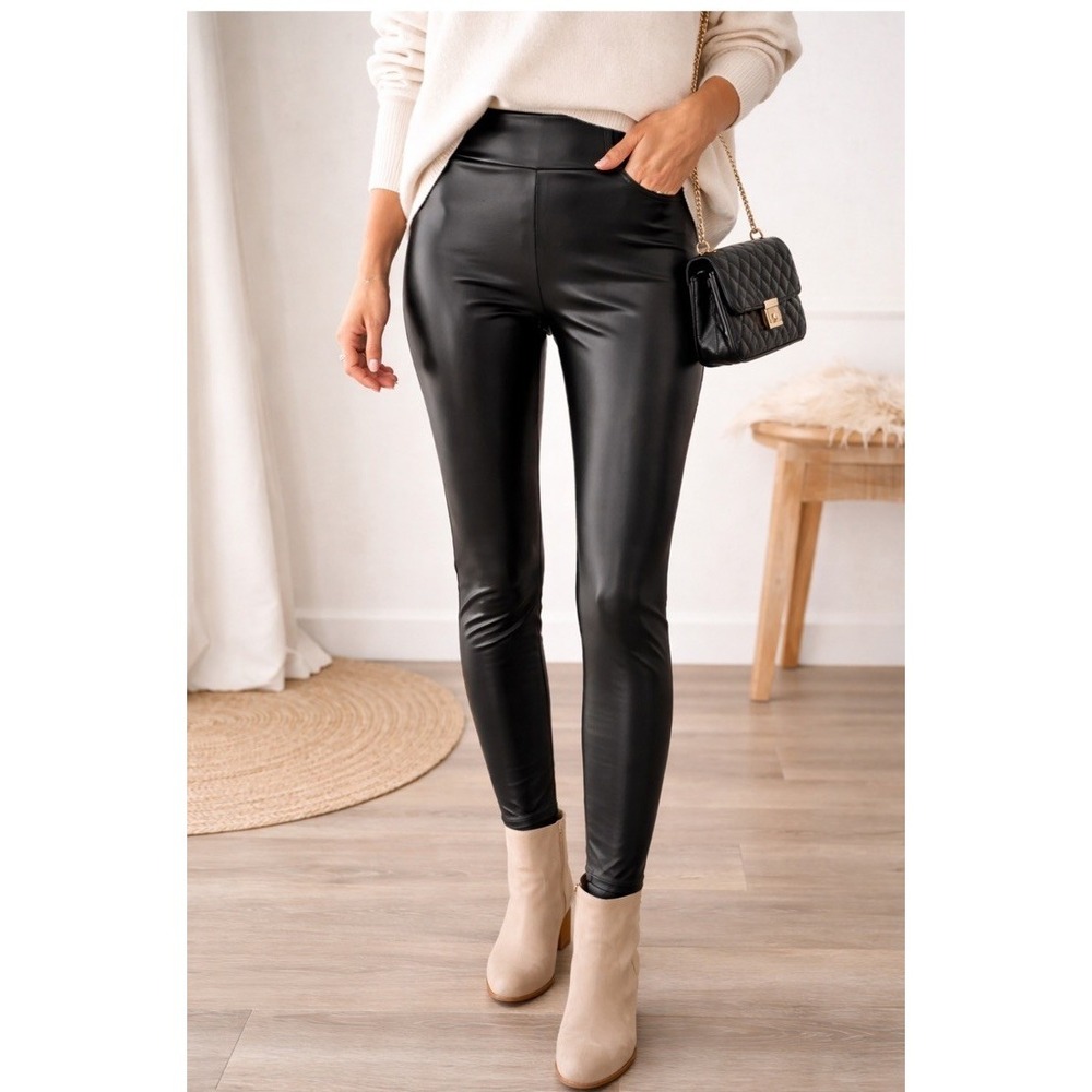 LOFT Faux‎ Leather Leggings Women's Medium Black High Ride Slim Pants